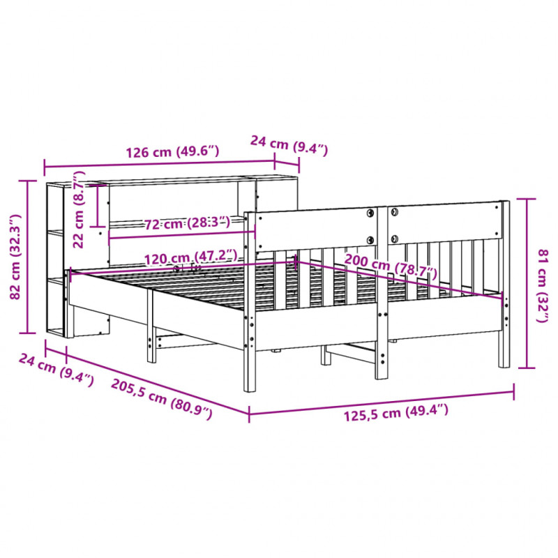 Łóżko z regałem, bez materaca, białe, 120x200 cm, sosnowe