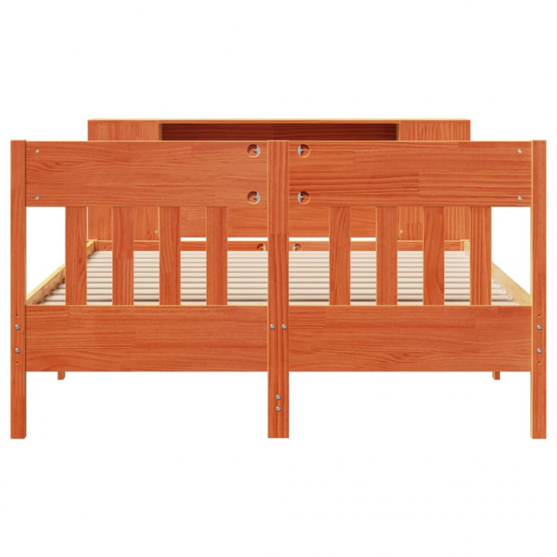 Łóżko z regałem, bez materaca, woskowy brąz, 140x190cm, sosnowe