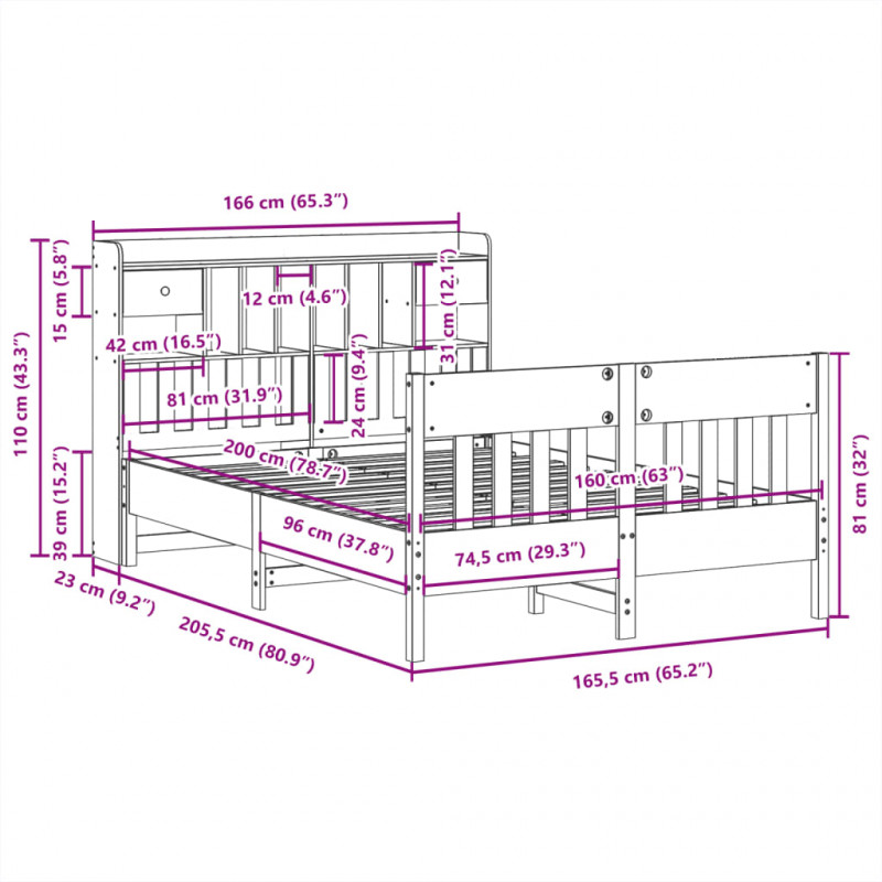 Rama łóżka bez materaca, 160x200 cm, lite drewno sosnowe
