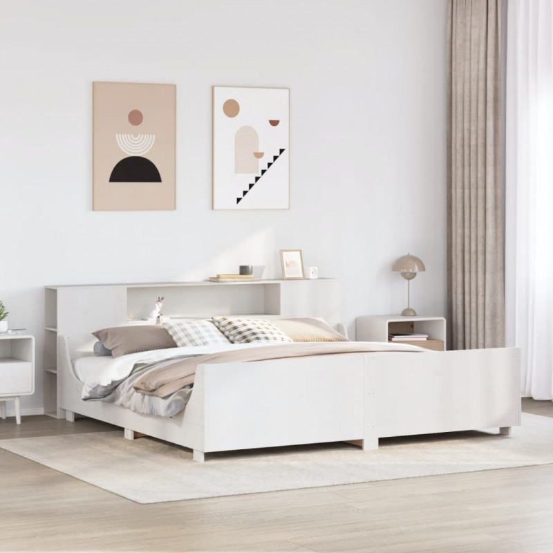 Łóżko bez materaca, białe, 200x200 cm, lite drewno sosnowe
