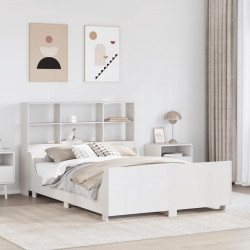 Łóżko z regałem, bez materaca, białe, 120x200 cm, lite drewno