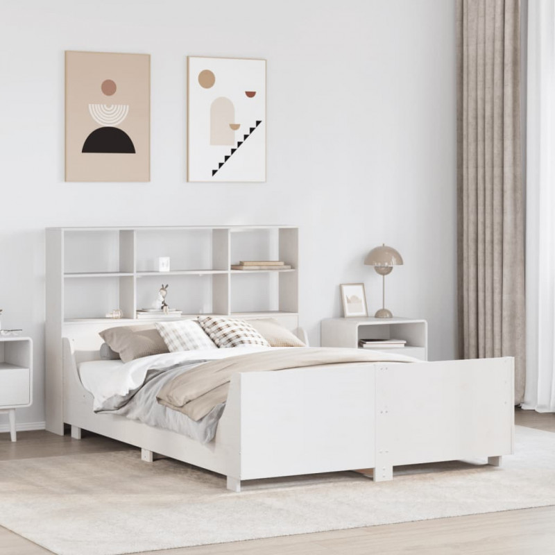 Łóżko z regałem, bez materaca, białe, 120x200 cm, lite drewno
