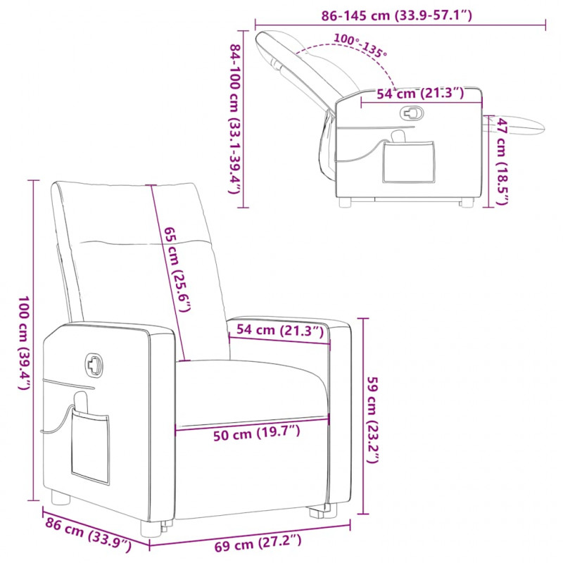 Podnoszony fotel masujący, rozkładany, kremowy, obity tkaniną