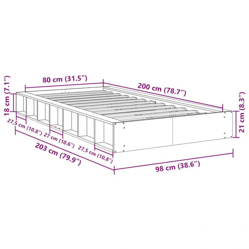 Rama łóżka bez materaca 80x200 cm lite drewno dąb