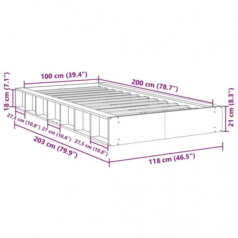 Rama łóżka bez materaca 100x200 cm lite drewno dąb