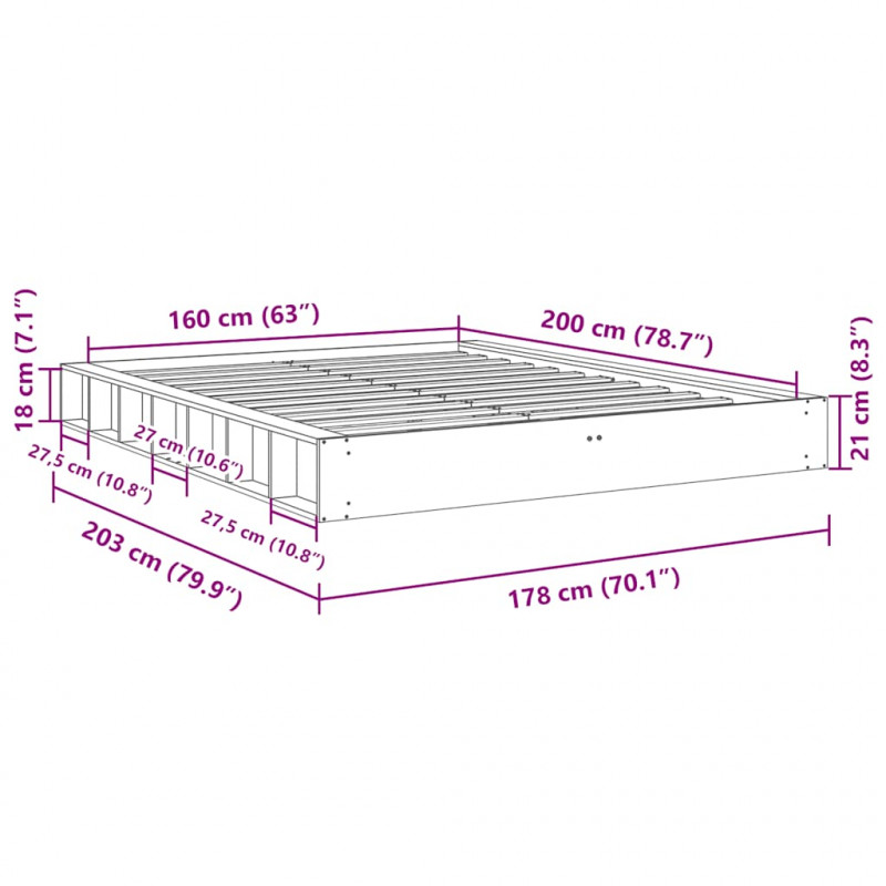 Rama łóżka bez materaca 160x200 cm lite drewno dąb