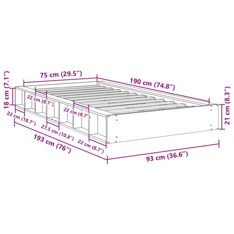 Rama łóżka bez materaca 75x190 cm lite drewno dąb