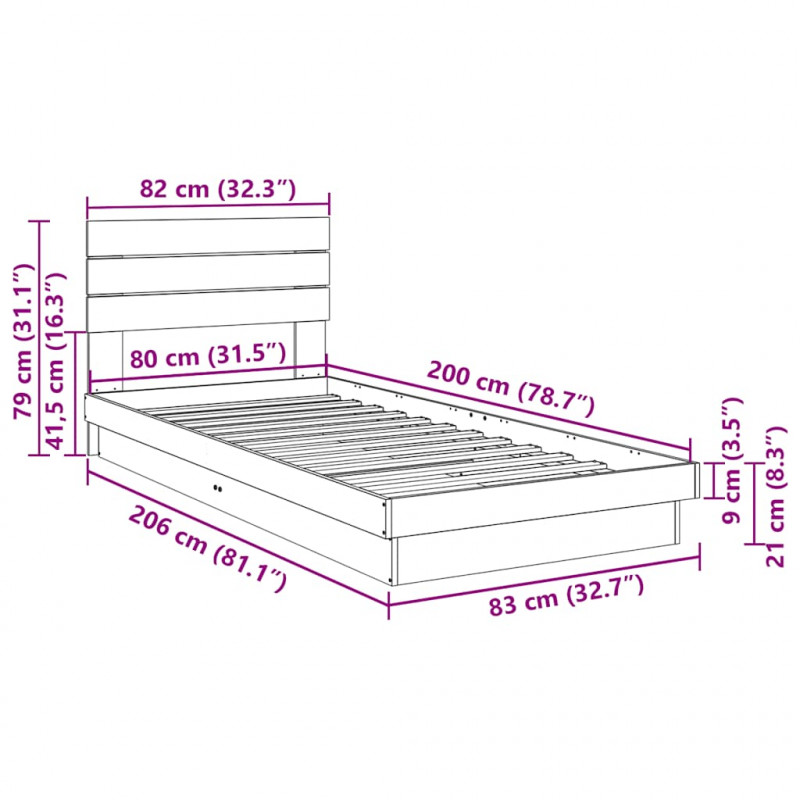 Rama łóżka z zagłówkiem bez materaca 80x200 cm lite drewno dąb