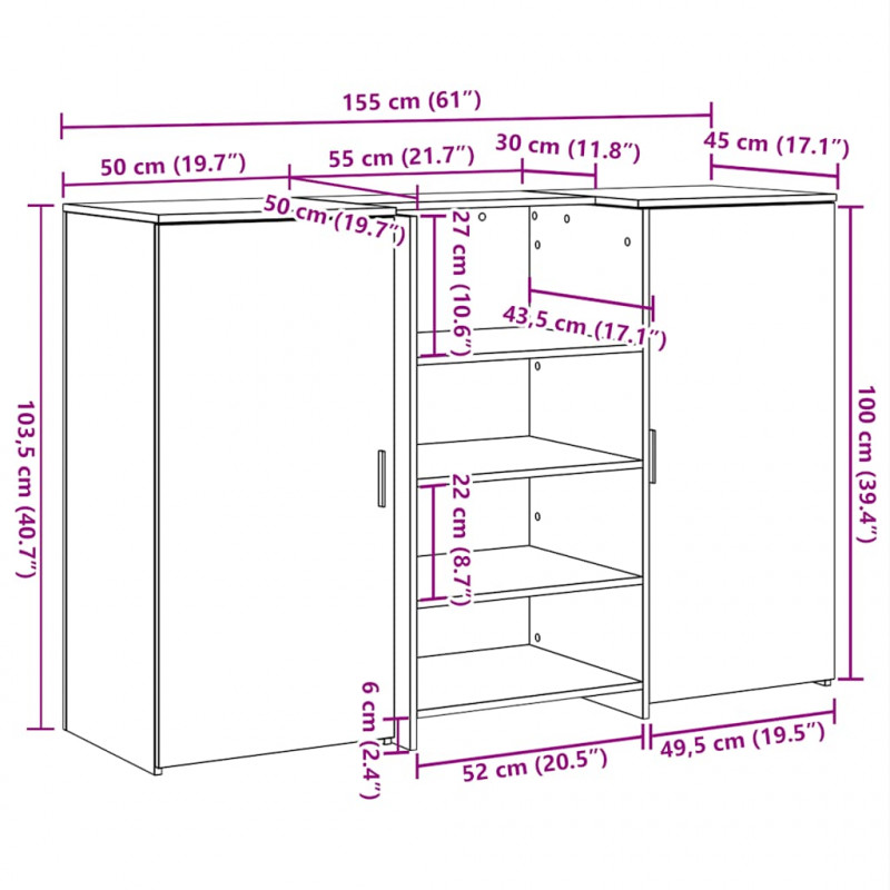 Biurko recepcyjne betonowe szare 155x50x103,5 cm drewno klejone