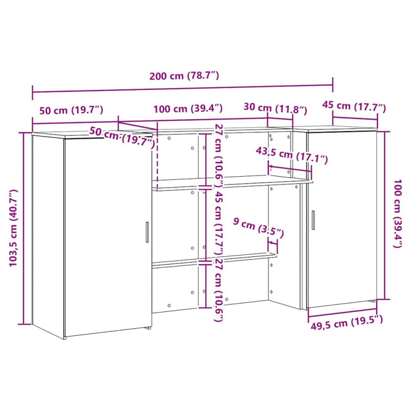 Biurko recepcyjne Stare drewno 200x50x103,5 cm Drewno klejone