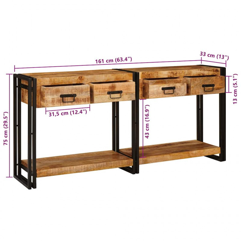 Stoliki konsolowe 2 pcs Brązowy 161 x 33 x 75 cm Drewno z mango