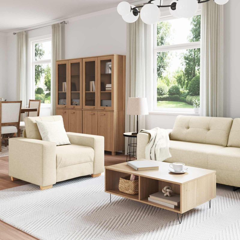 Sofa 3 pcs Beżowy 221 x 80 x 80 cm Tkanina lniana