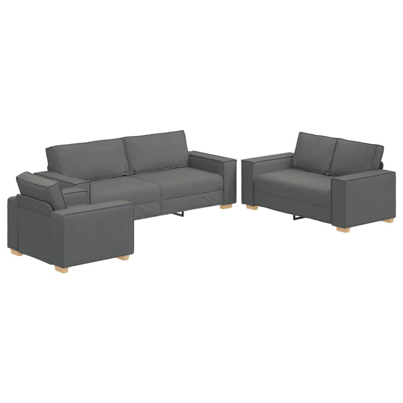 Sofa 3 pcs Ciemnoszary 220 x 80 x 84 cm Tkanina lniana