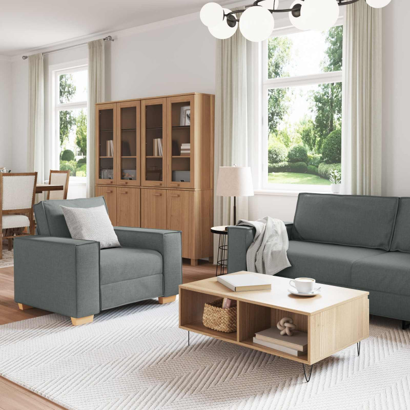 Sofa 3 pcs Ciemnoszary 220 x 80 x 84 cm Tkanina lniana
