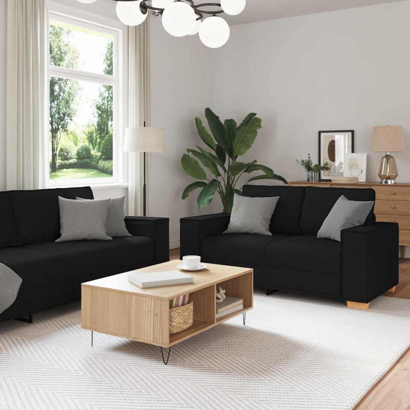 Sofa 3 pcs Czarny 220 x 80 x 84 cm Tkanina lniana