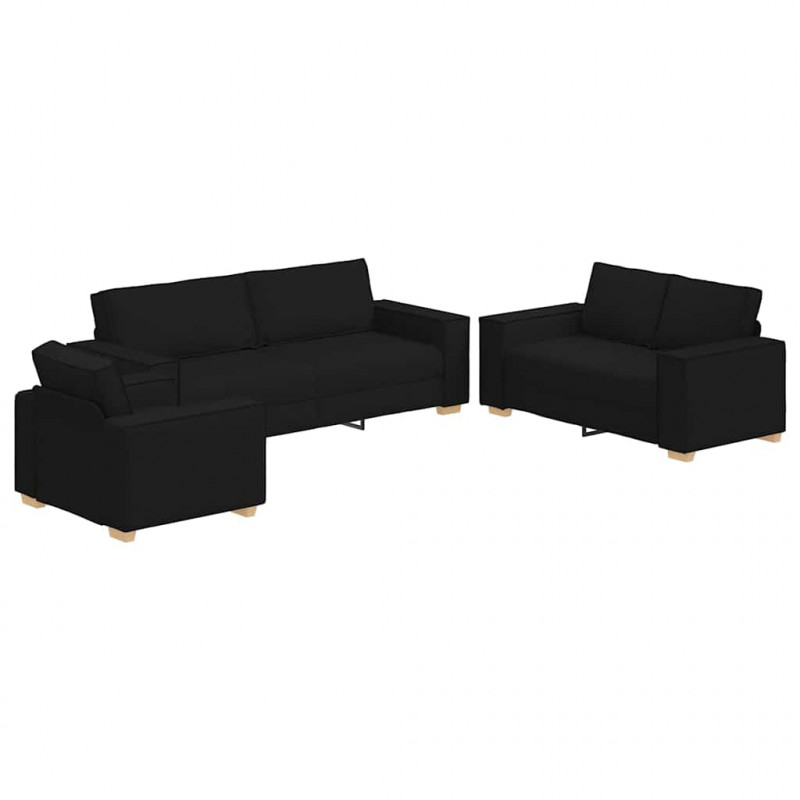 Sofa 3 pcs Czarny 220 x 80 x 84 cm Tkanina lniana