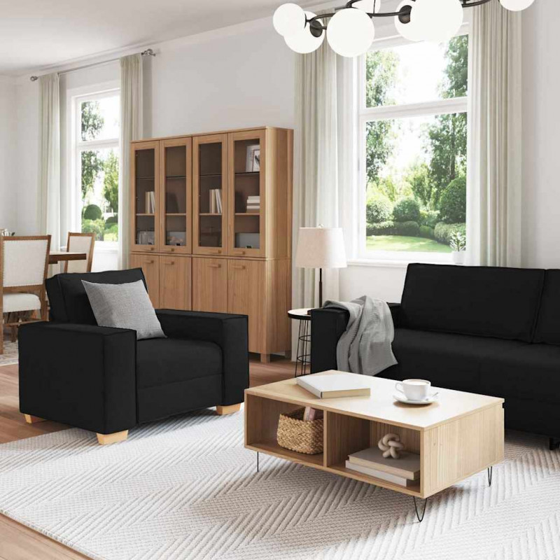 Sofa 3 pcs Czarny 220 x 80 x 84 cm Tkanina lniana