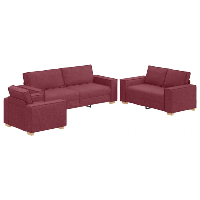Sofa 3 pcs Czerwone wino 220 x 80 x 84 cm Tkanina lniana