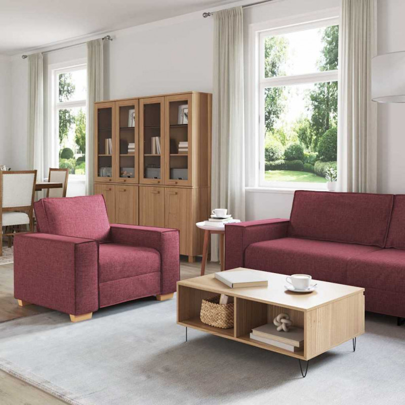 Sofa 3 pcs Czerwone wino 220 x 80 x 84 cm Tkanina lniana