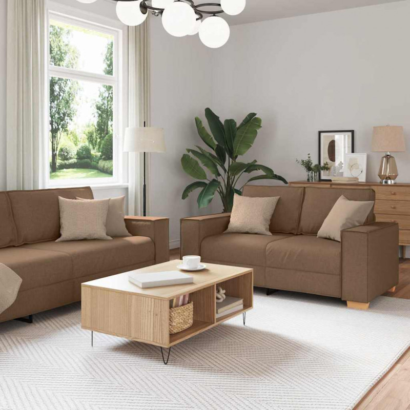 Sofa 3 pcs Brązowy 220 x 80 x 84 cm Tkanina lniana