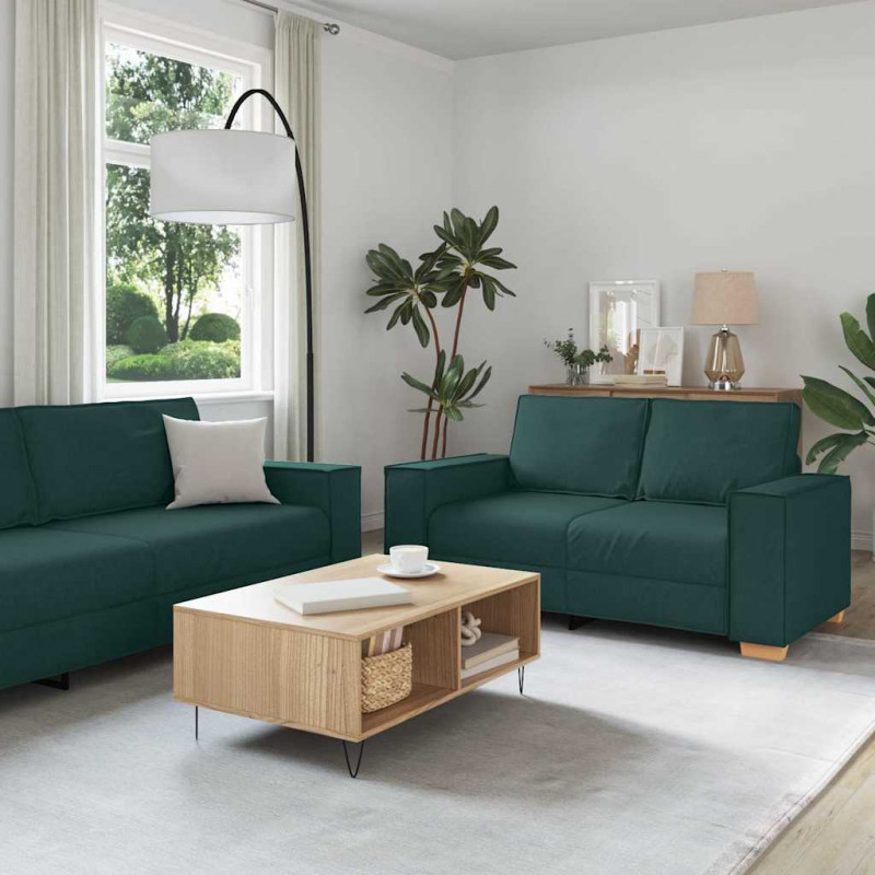 Sofa 3 pcs Ciemna zieleń 220 x 80 x 84 cm Tkanina lniana