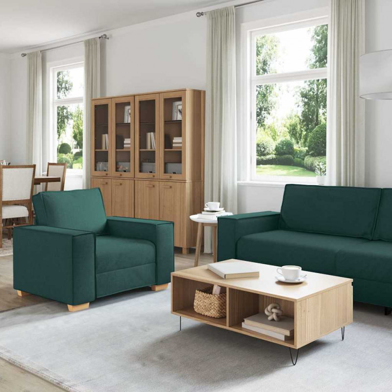 Sofa 3 pcs Ciemna zieleń 220 x 80 x 84 cm Tkanina lniana