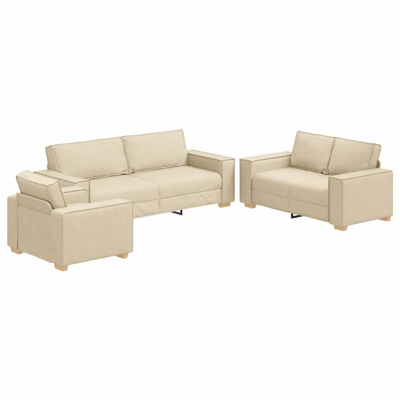 Sofa 3 pcs Kremowy 220 x 80 x 84 cm Tkanina lniana
