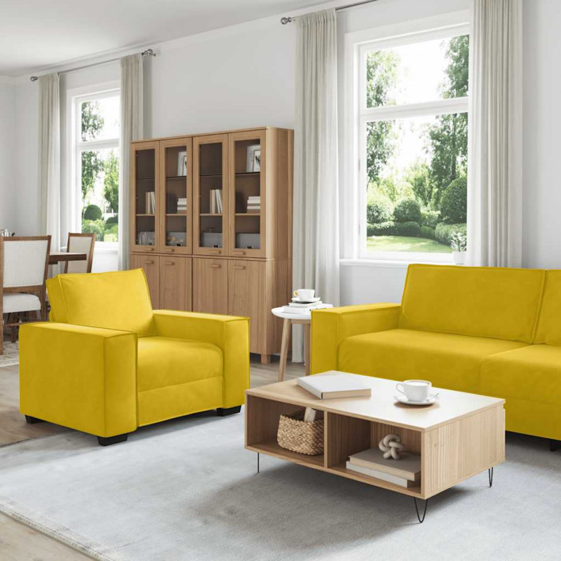 3-częściowy komplet wypoczynkowy, obity aksamitem, żółty