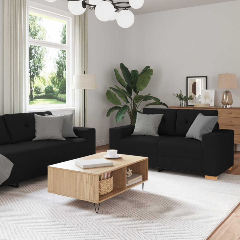 Sofa 3 pcs Czarny 221 x 80 x 80 cm Tkanina lniana