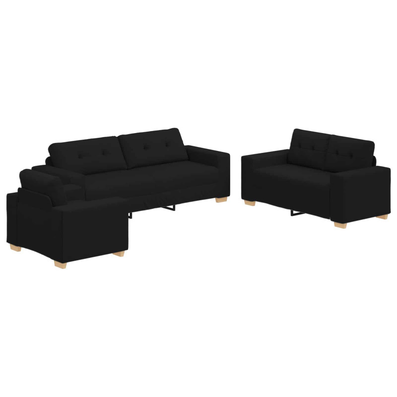 Sofa 3 pcs Czarny 221 x 80 x 80 cm Tkanina lniana