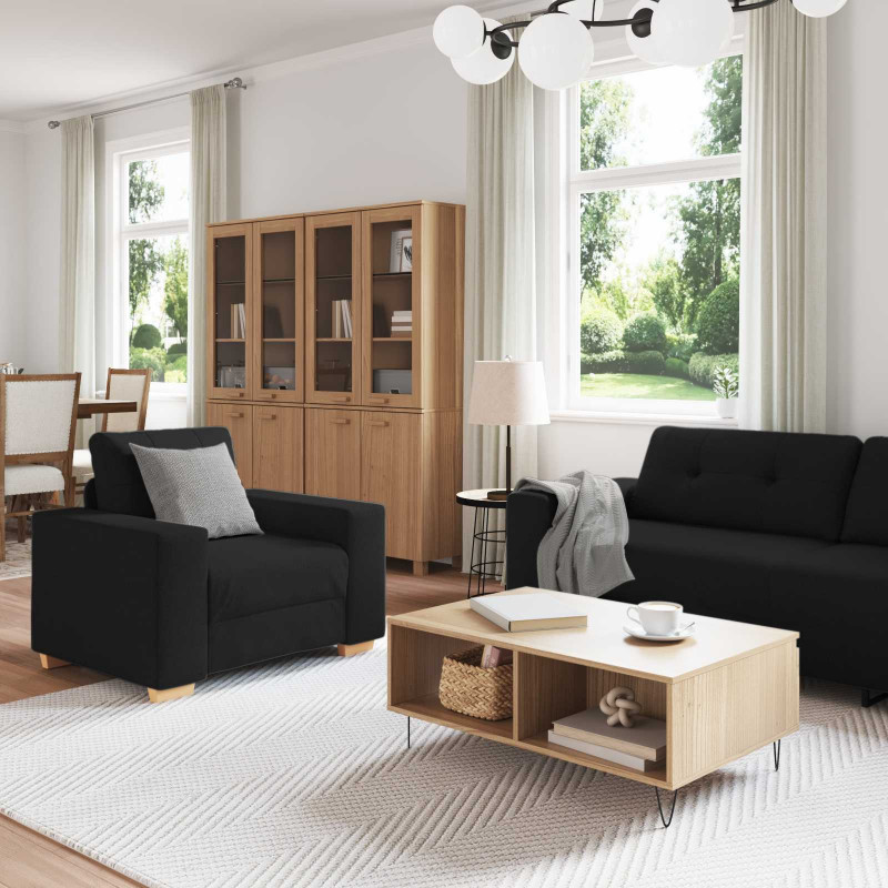 Sofa 3 pcs Czarny 221 x 80 x 80 cm Tkanina lniana