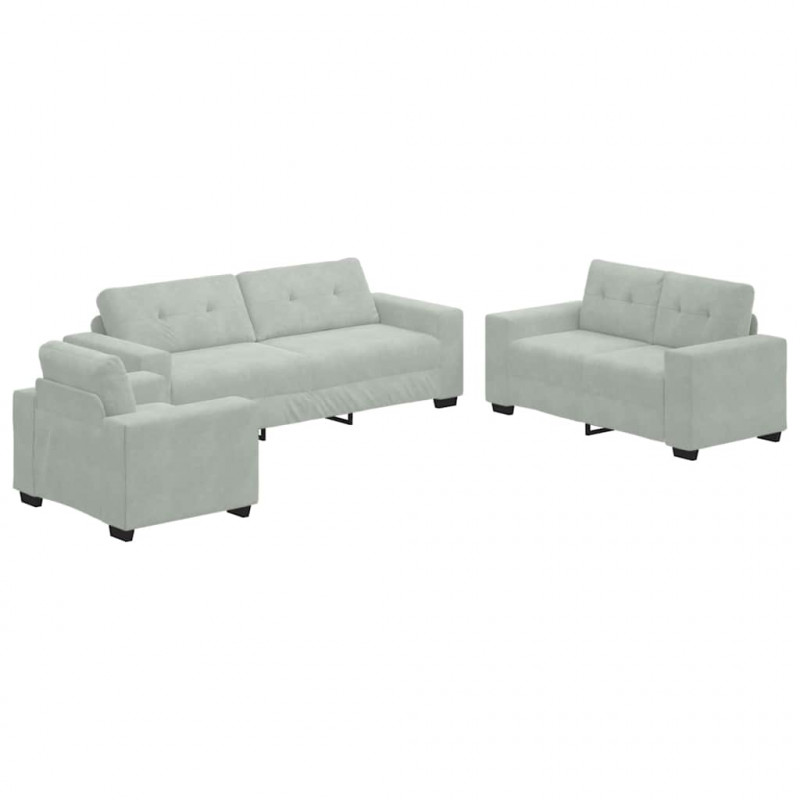 Zestaw Sof 3 pcs Jasnoszary 221 x 80 x 80 cm Aksamit