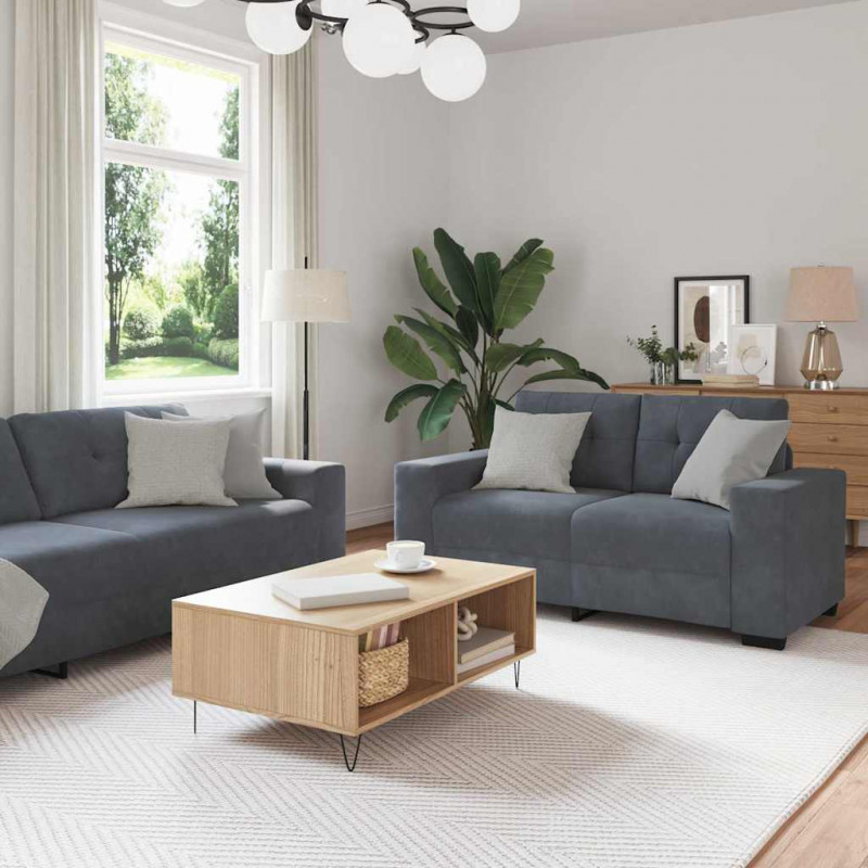 Zestaw Sof 3 pcs Ciemnoszary 221 x 80 x 80 cm Aksamit