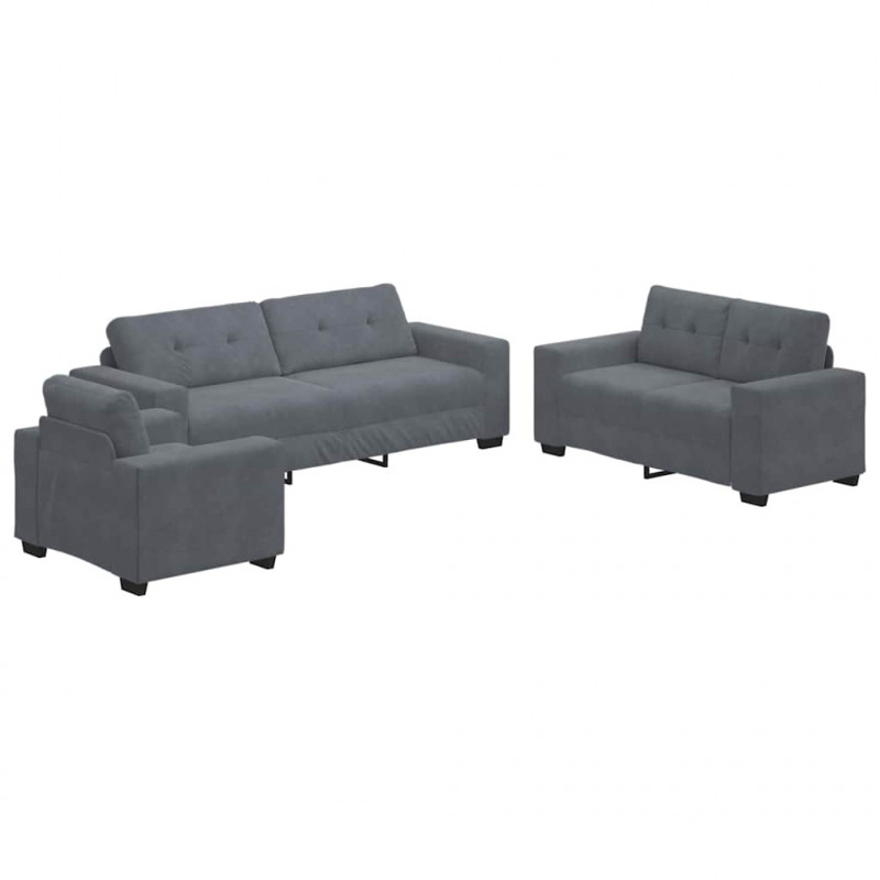 Zestaw Sof 3 pcs Ciemnoszary 221 x 80 x 80 cm Aksamit
