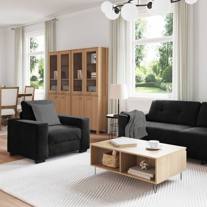 Zestaw Sof 3 pcs Czarny 221 x 80 x 80 cm Aksamit