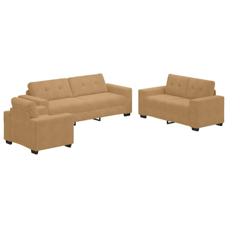 Zestaw Sof 3 pcs Brązowy 221 x 80 x 80 cm Aksamit