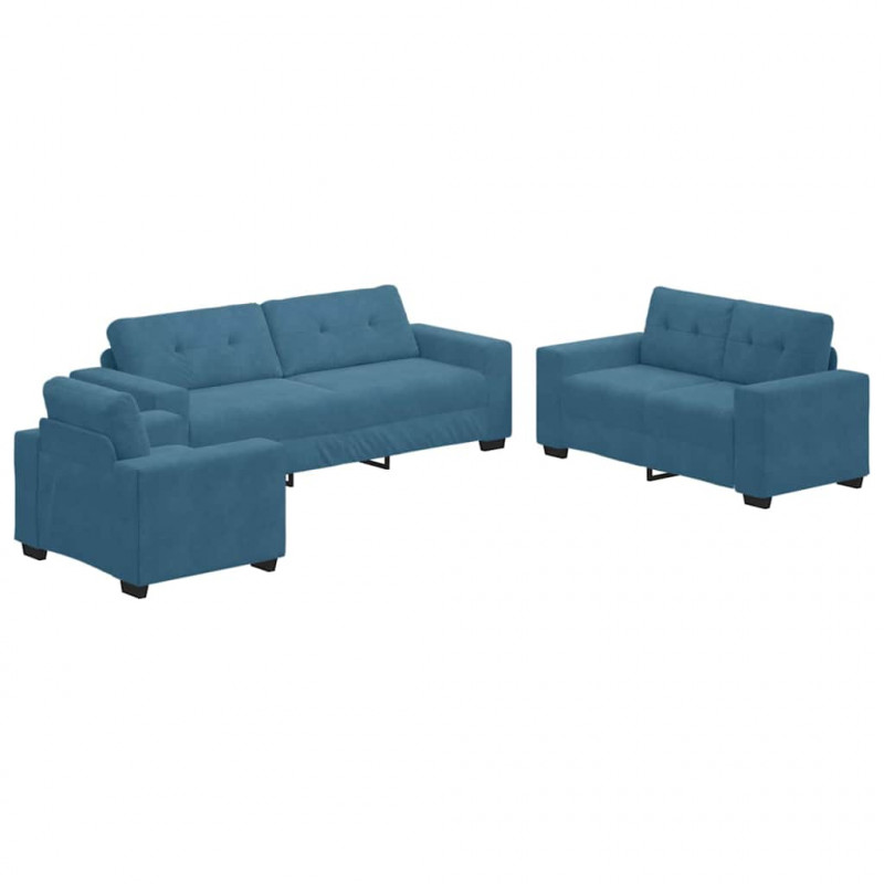 Zestaw Sof 3 pcs Niebieski 221 x 80 x 80 cm Aksamit