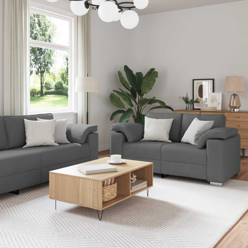 Sofa 3 pcs Ciemnoszary 219 x 80 x 82 cm Tkanina lniana