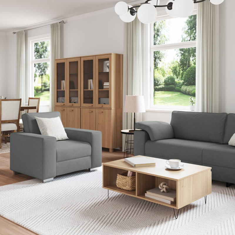 Sofa 3 pcs Ciemnoszary 219 x 80 x 82 cm Tkanina lniana