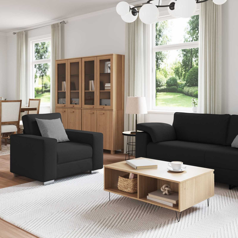 Sofa 3 pcs Czarny 219 x 80 x 82 cm Tkanina lniana