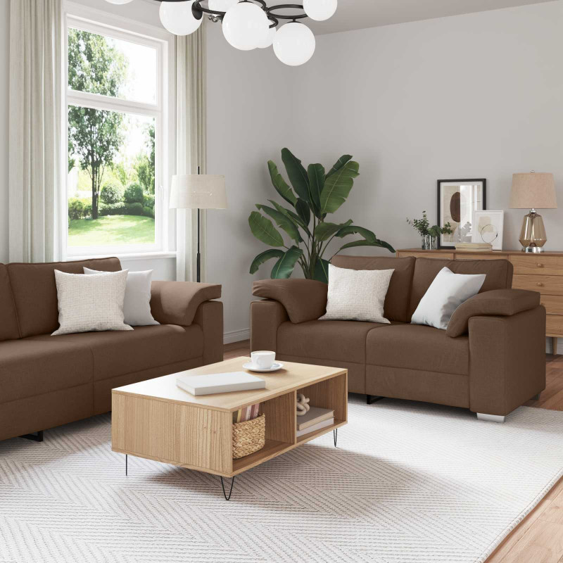 Sofa 3 pcs Brązowy 219 x 80 x 82 cm Tkanina lniana