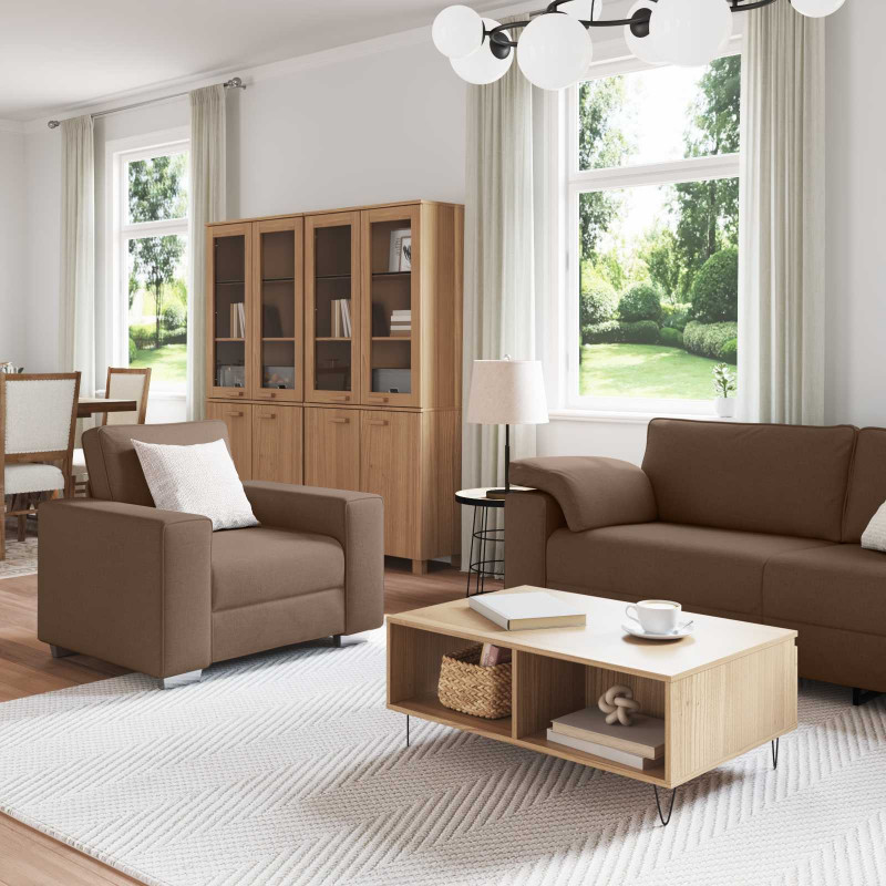 Sofa 3 pcs Brązowy 219 x 80 x 82 cm Tkanina lniana