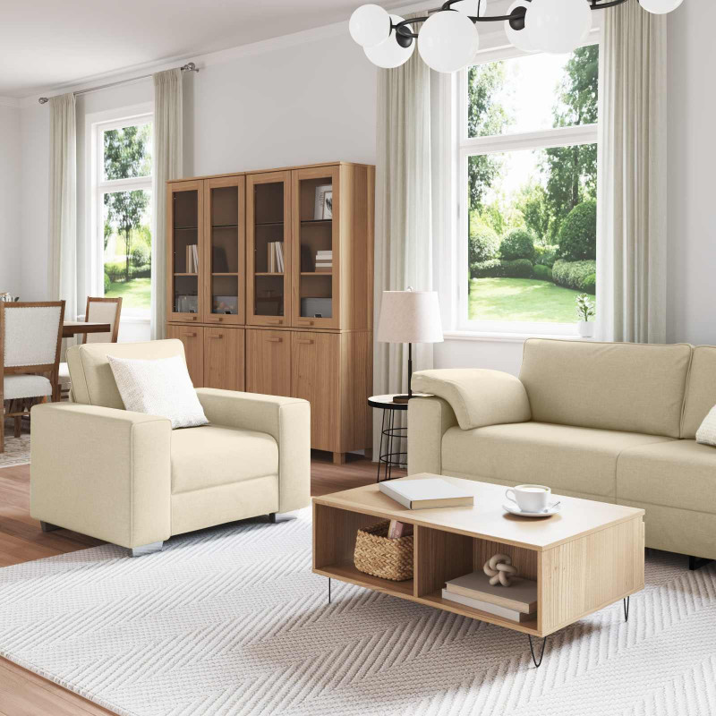 Sofa 3 pcs Kremowy 219 x 80 x 82 cm Tkanina lniana