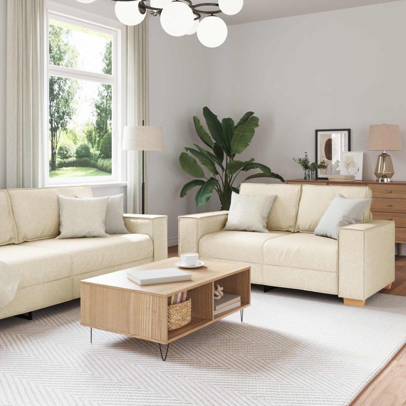 Sofa 2 pcs Beżowy 220 x 80 x 84 cm Tkanina lniana