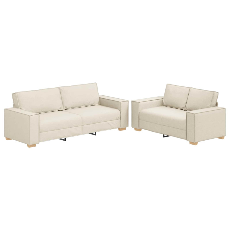 Sofa 2 pcs Beżowy 220 x 80 x 84 cm Tkanina lniana