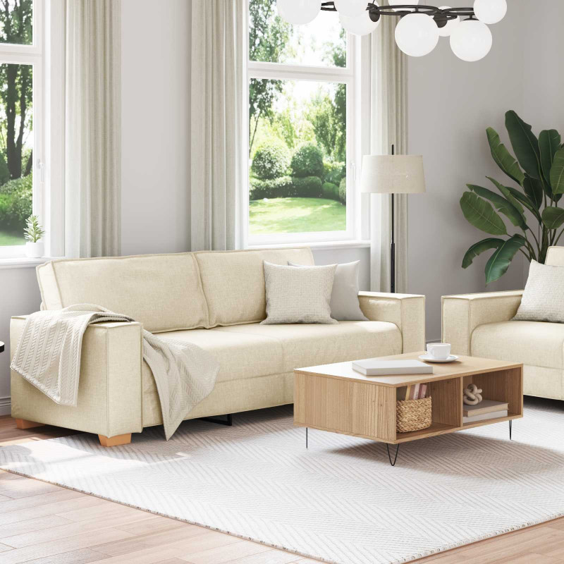 Sofa 2 pcs Beżowy 220 x 80 x 84 cm Tkanina lniana