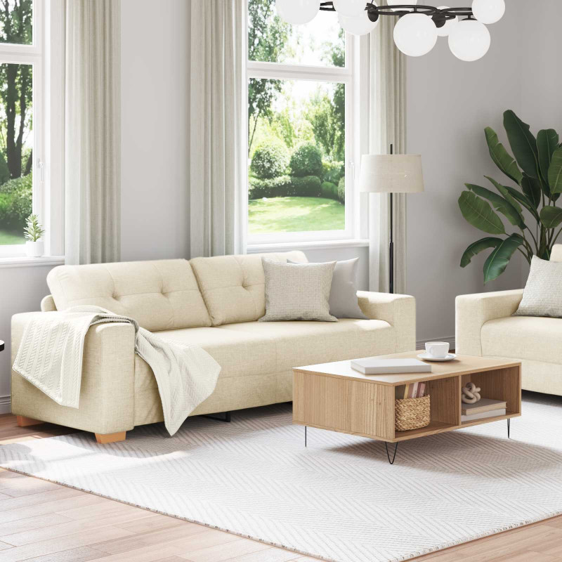 Sofa 2 pcs Beżowy 221 x 80 x 80 cm Tkanina lniana