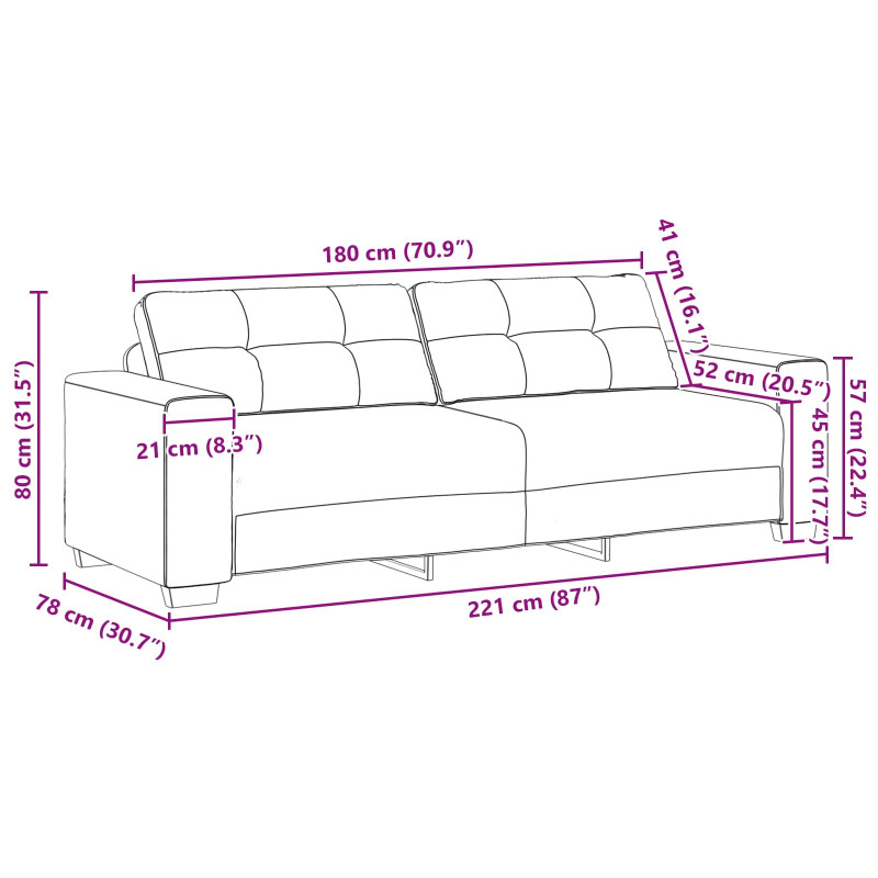 Sofa 2 pcs Beżowy 221 x 80 x 80 cm Tkanina lniana