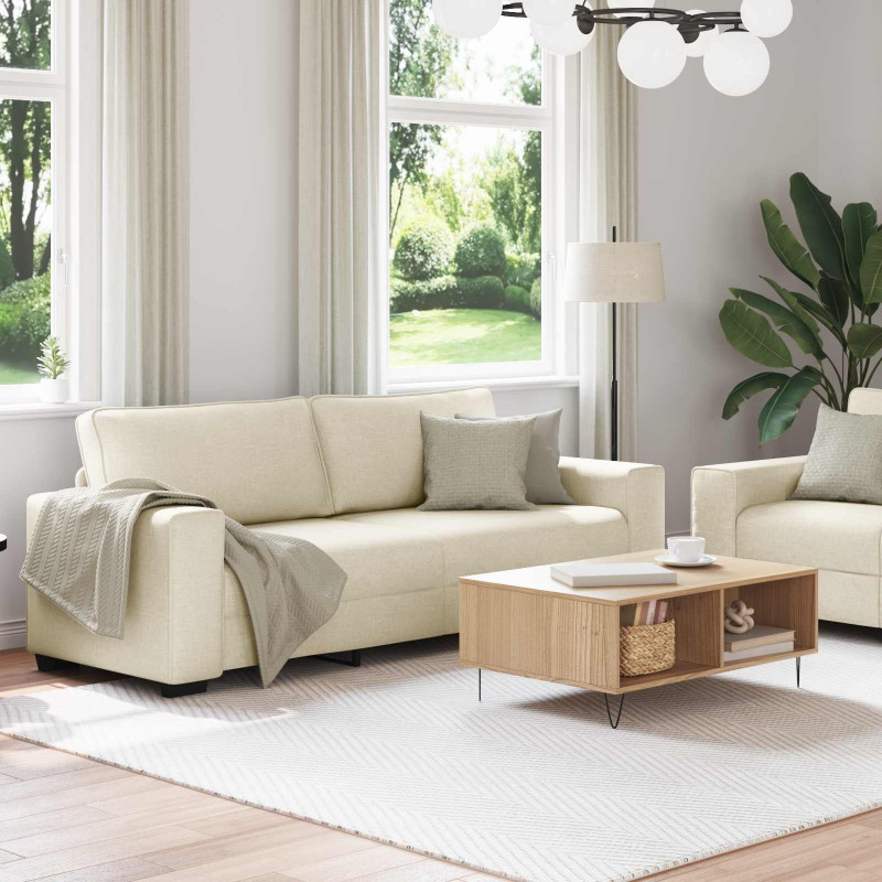 Sofa 2 pcs Beżowy 221 x 80 x 82 cm Tkanina lniana
