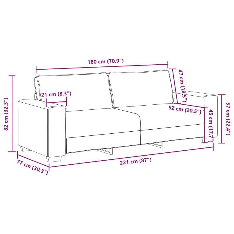 Sofa 2 pcs Beżowy 221 x 80 x 82 cm Tkanina lniana